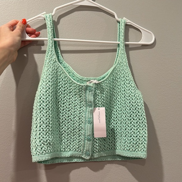American Eagle, Mint Green Crochet Cropped Tank - Picture 3 of 4